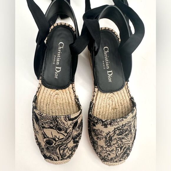 Dior Embroidered Canvas & Leather Ankle Tie Espadrille Flats EU 37.5 US 7.5 - Picture 10 of 11